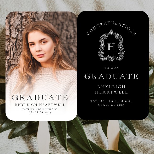 Éventail Monogramme Black White Photo Graduation (Créateur téléchargé)