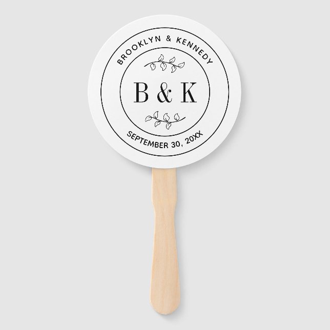 Éventail Monogramme du nom du couple de mariés floral botan (Devant)