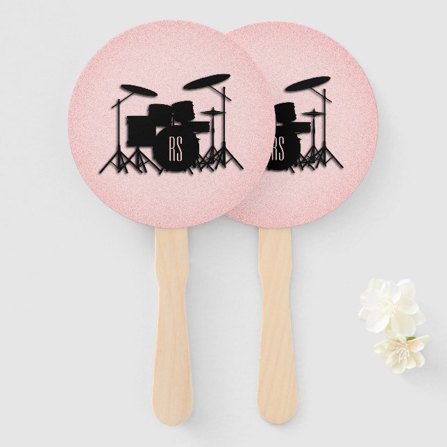 Éventail Monogramme Ensemble de musique Design rose (Devant et derrière)