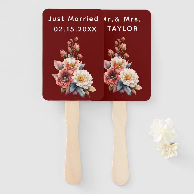 Éventail Monogramme floral de mariage  (Devant et derrière)