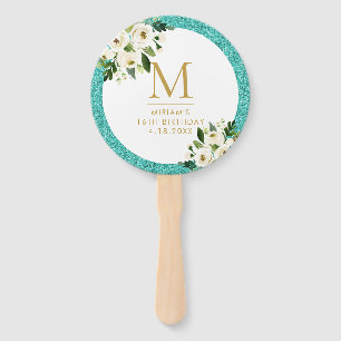 Éventail Monogramme floral gris turquoise Turquoise de Part
