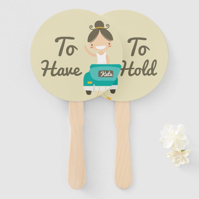 Éventail Monogramme. Jeunes mariés. Pour avoir et pour teni (Devant et derrière)