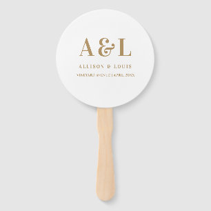 Éventail Monogramme mariage minimaliste or blanc