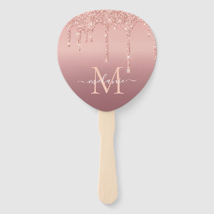 Éventail Monogramme Nom Rose Gold Blush Parties scintillant