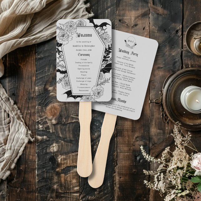 Éventail Moody Gothic Floral Coffin Grey Wedding Programme (Créateur téléchargé)
