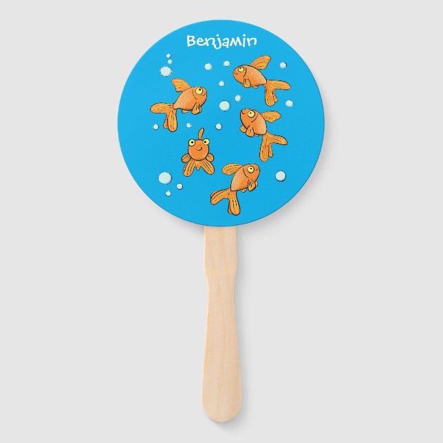 Éventail Morceau de poisson rouge orange mignon sur dessin  (Devant)