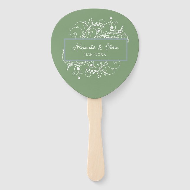Éventail Moss Green Flourish Wedding Favoriser le ventilate (Devant)