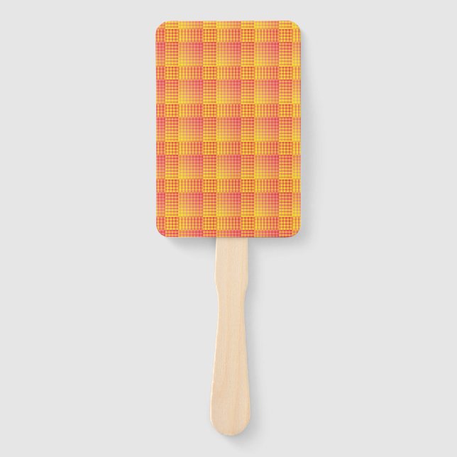 Éventail Motif Abstrait Damier Rouge Jaune (Devant)