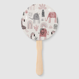 Éventail motif avec de mignons éléphants et girafes géant