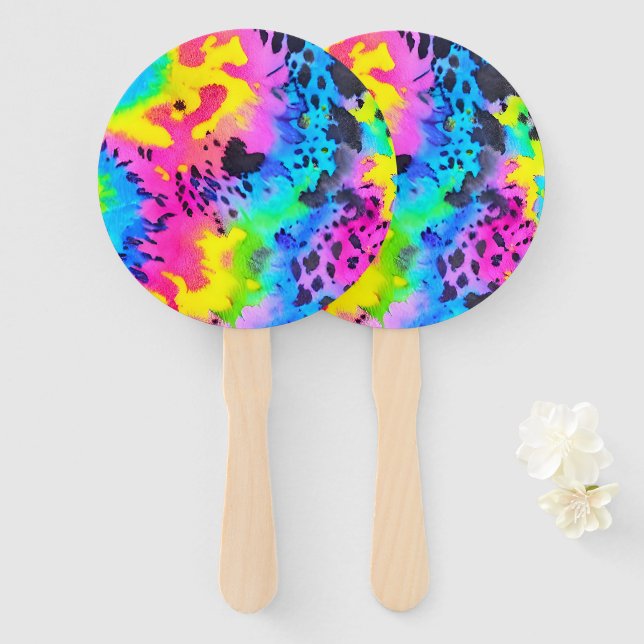 Éventail Motif coloré Wild Cheetah Tye Dye (Devant et derrière)