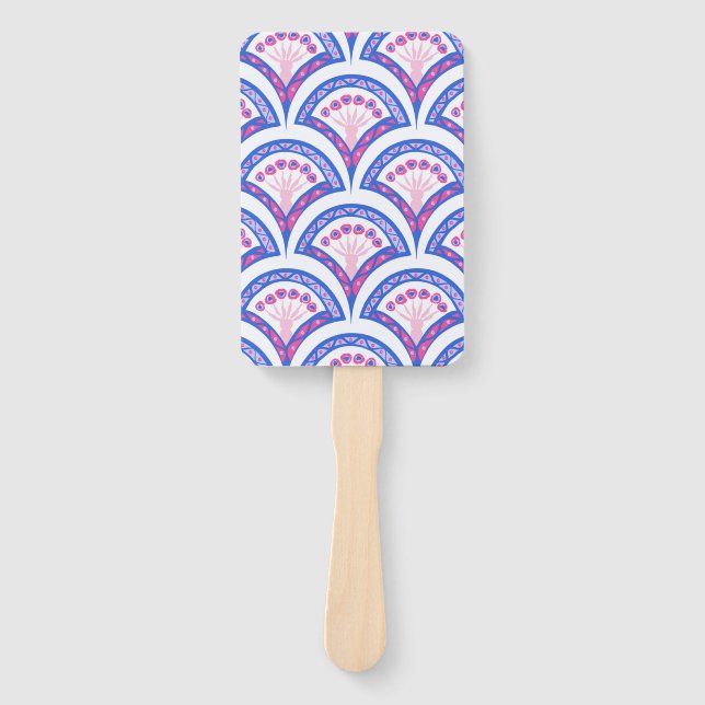 Éventail motif damassé floral bleu (Devant)