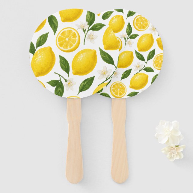 Éventail Motif de citron frais avec feuilles et fleurs (Devant et derrière)