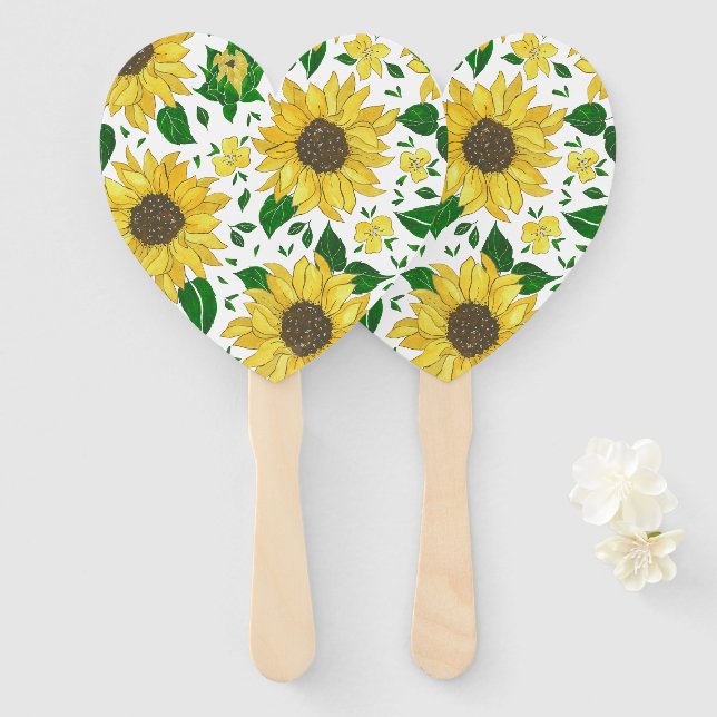 Éventail Motif de tournesol à l'aquarelle  (Devant et derrière)