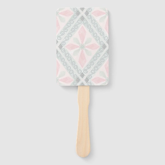 Éventail Motif diamant pastel vert et rose (Devant)