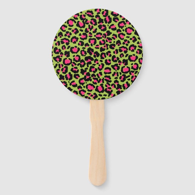 Éventail Motif léopard en framboise sur Lime Green (Dos)