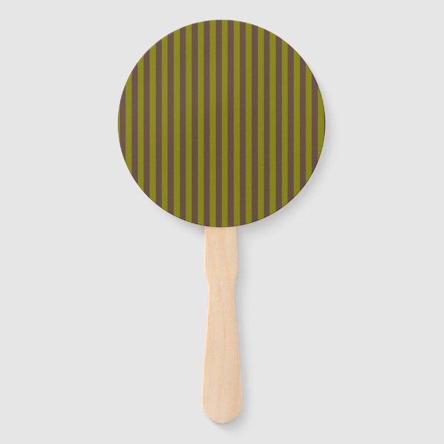 Éventail Motif rayé en chocolat brun et vert olive (Devant)