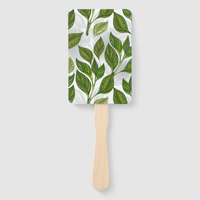 Éventail Motif sans couture avec Feuilles de thé vert (Devant)