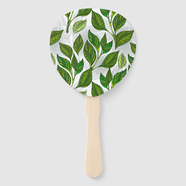 Éventail Motif sans couture avec Feuilles de thé vert (Devant)