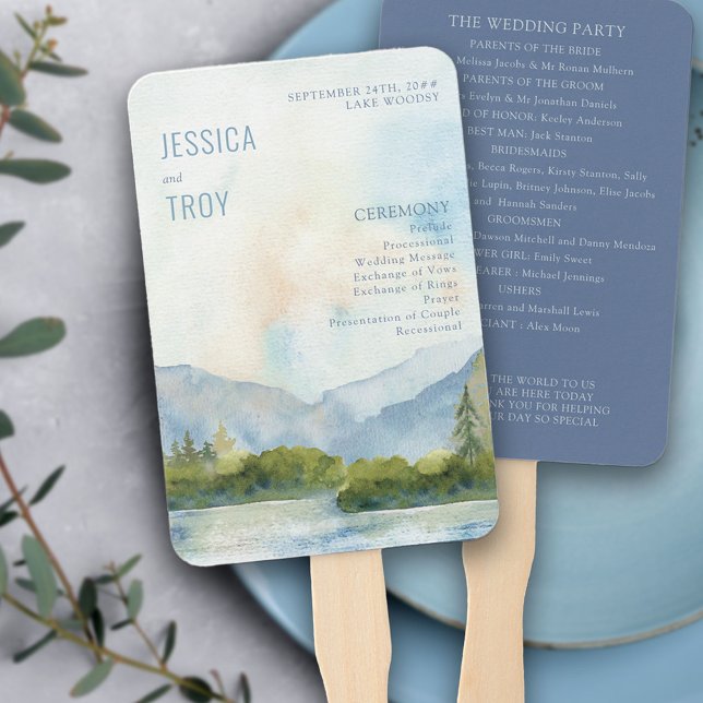 Éventail Mountain Lake Watercolor Dusty Blue Program (Créateur téléchargé)