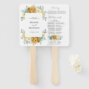Éventail Mustard Yellow Floral Sage Programme de mariage mo