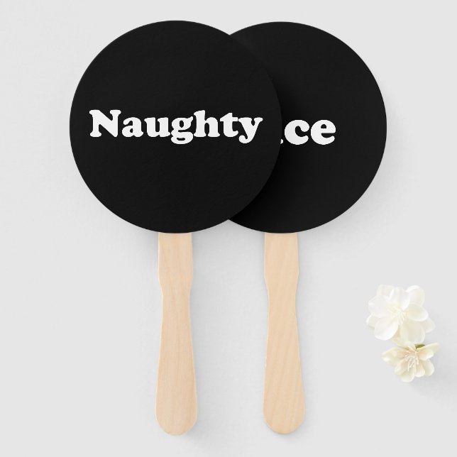 Éventail Naughty ou Nice, Ensemble de fans, noir blanc (Devant et derrière)