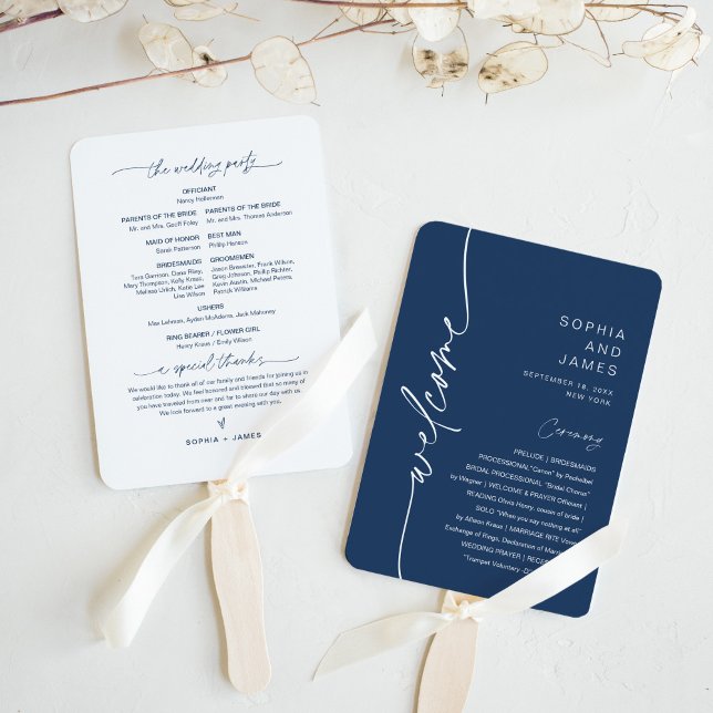 Éventail NEVE Modern Navy Wedding Program (jeu de 10) (Créateur téléchargé)
