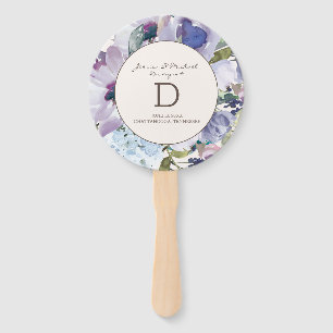 Éventail Noces florales aquarelles bleu poussiéreux de lila