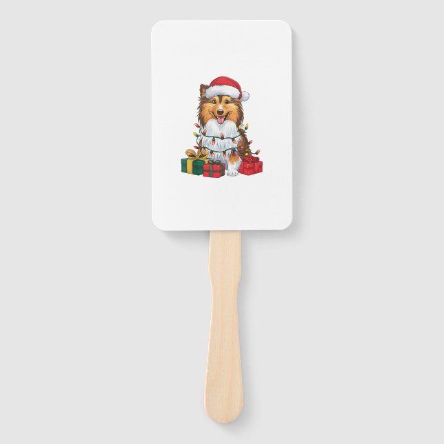 Éventail Noël Éclairage Santa Hat Sheltie Chien Noël (Devant)