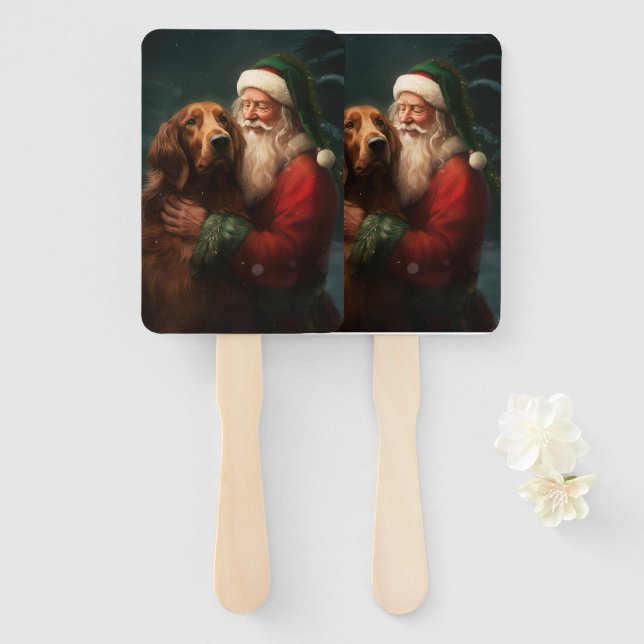 Éventail Noël festif du Père Noël de l'Irish Red Setter (Devant et derrière)