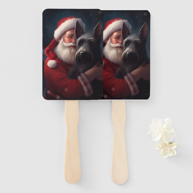 Éventail Noël festif écossais du Terrier Santa Claus (Devant et derrière)