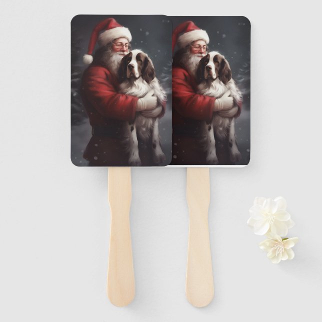 Éventail Noël festif Springer Spaniel Santa Claus (Devant et derrière)