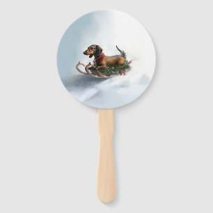 Éventail Noël teckel neige hiver