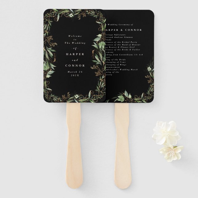 Éventail Noir de qualité supérieure en Onyx Abstrait Eucaly (Devant et derrière)