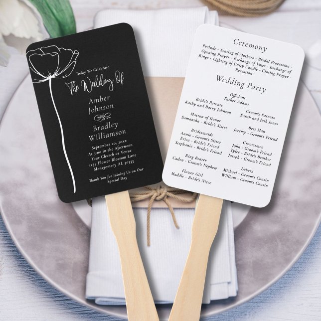 Éventail Noir et blanc Gras minimal Moderne Floral Programm (Créateur téléchargé)