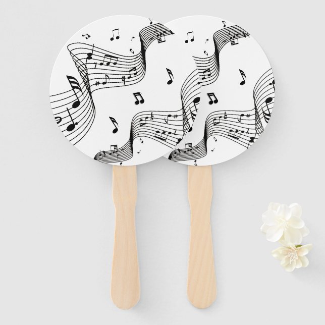 Éventail Notes de musique sur blanc  (Devant et derrière)