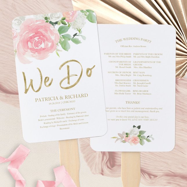 Éventail Nous faisons Pink Blush Rose Floral Gold Wedding P (Créateur téléchargé)