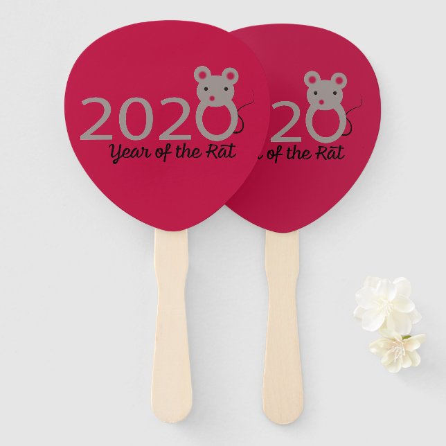 Éventail Nouvel An chinois 2020 Année du Rat (Devant et derrière)
