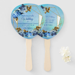 Éventail Nuances d'aquarelle bleue Hydrangeas