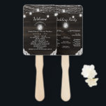 Éventail Oak Ridge Rustic Wood Mariage programme de cérémon<br><div class="desc">Oak Ridge Rustic Dark Barn Wood, Sparkling Mason Jars, et Lights à cordes brillantes Conception avec des fils scintillants de lumières et jarres pendantes sur une texture de bois riche et profonde avec des accents de dentelle blanche. Avec Des Polices De Script De Typographie Moderne. Un style rustique et élégant...</div>