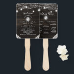Éventail Oak Ridge Rustic Wood Mariage programme de cérémon<br><div class="desc">Oak Ridge Rustic Dark Barn Wood, Sparkling Mason Jars, et Lights à cordes brillantes Conception avec des fils scintillants de lumières et jarres pendantes sur une texture de bois riche et profonde avec des accents de dentelle blanche. Avec Des Polices De Script De Typographie Moderne. Un style rustique et élégant...</div>