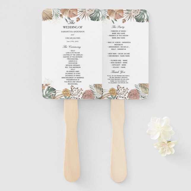 Éventail Oasis d'aquarelle moderne Fleurs et Feuille Cadre (Devant et derrière)