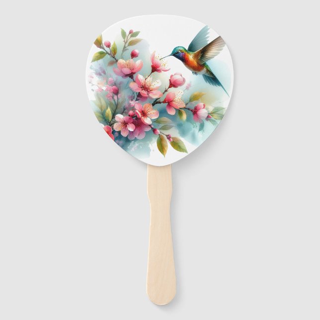 Éventail OEuvre florale/printanière de colibri (Devant)