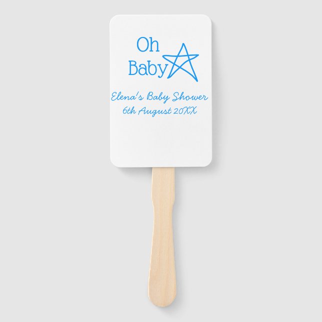Éventail Oh bébé bleu étoile baby shower ajouter nom passé  (Devant)