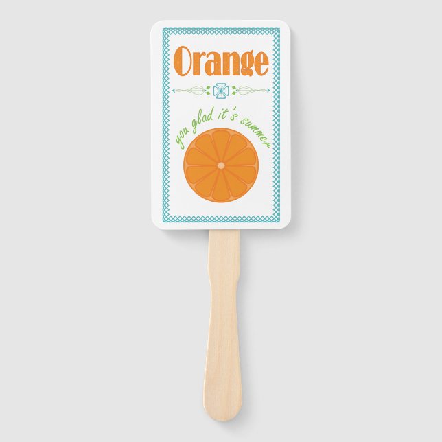 Éventail Orange You Glad C'est l'été avec la frontière bleu (Devant)