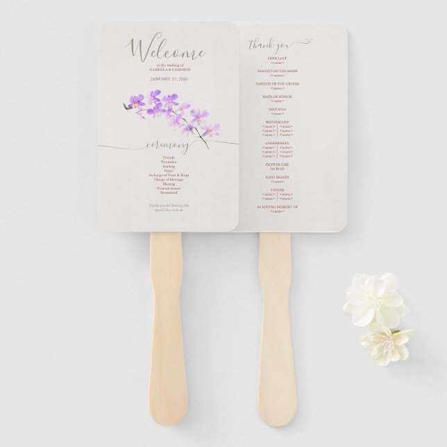 Éventail Orchidées Florales Aquarelles Terracotta Mariage (Devant et derrière)