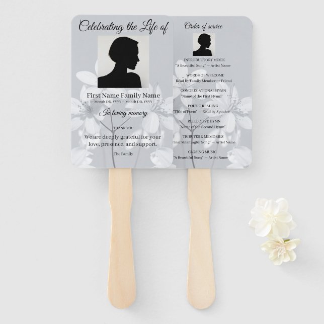 Éventail Ordre de service fleur gris (Devant et derrière)