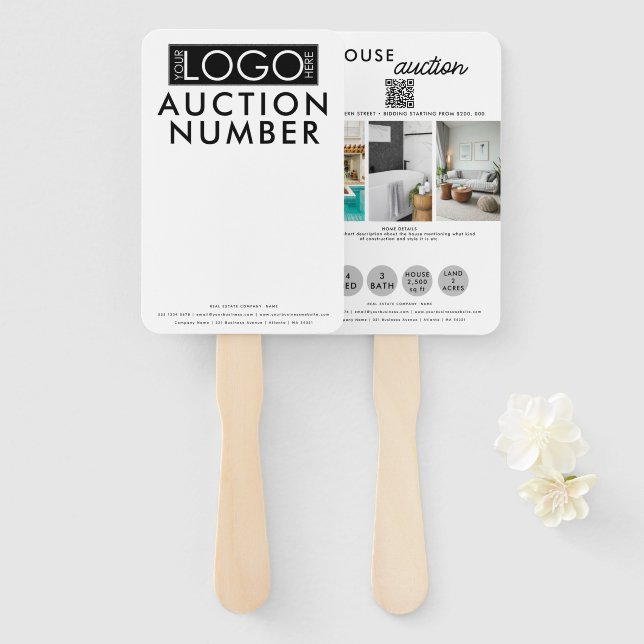 Éventail Pagaie d'enchère de l'agent immobilier (Devant et derrière)