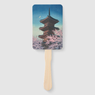 Éventail Pagode de printemps japonaise vintage en gravure s