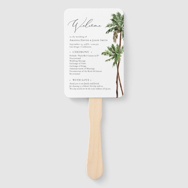 Éventail Palm Tree Tropical Minimal Beach Wedding Programme (Devant)