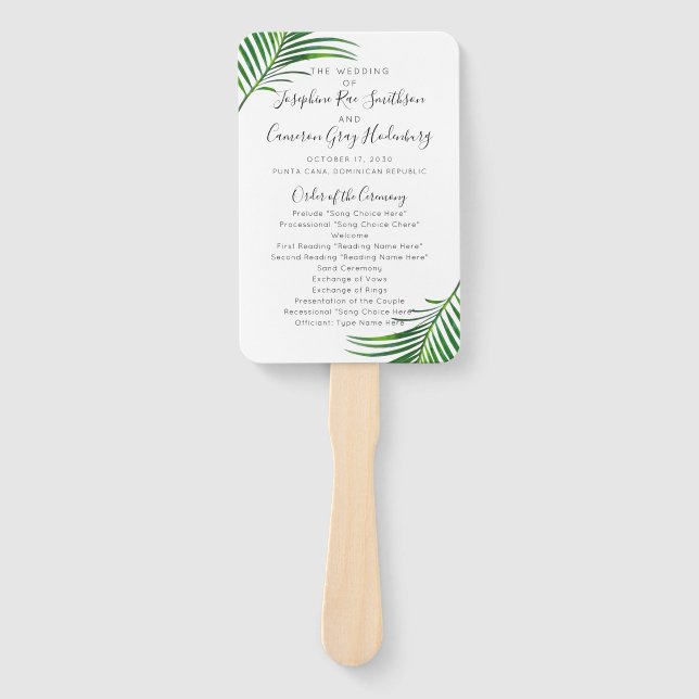 Éventail Palm Tropical Greenery Beach Wedding Programme (Devant)